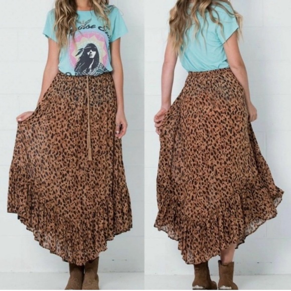 Spell & the Gypsy collective designs sapphire kerchief leopard maxi skirt RARE - Picture 2 of 7